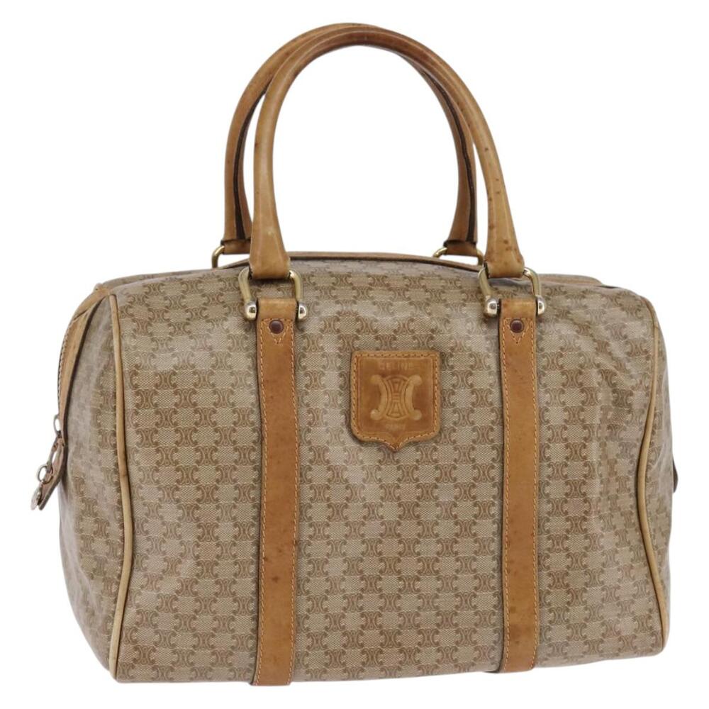 CELINE Macadam Canvas Boston Bag Pvc Beige Gold